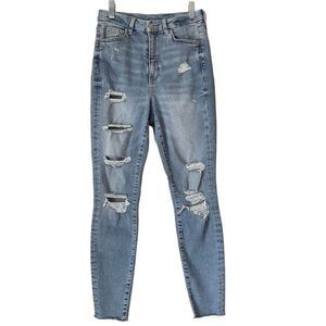 J1 H&M & Denim Distressed High Waist Raw Hem Curvy Super Skinny Stretch Jeans Si